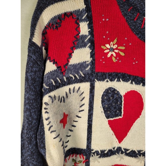 VTG Hearts Valentine Cardigan Sweater LARGE Heirloom Collectibles Americana - Picture 3 of 8